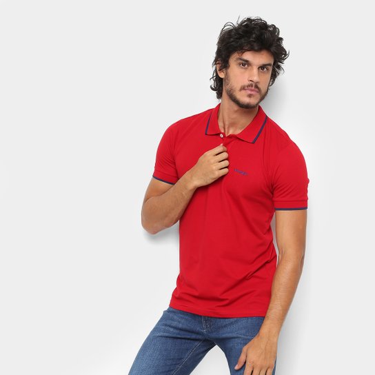 Camisa Polo Wrangler Friso Bordada Masculina - Vermelho