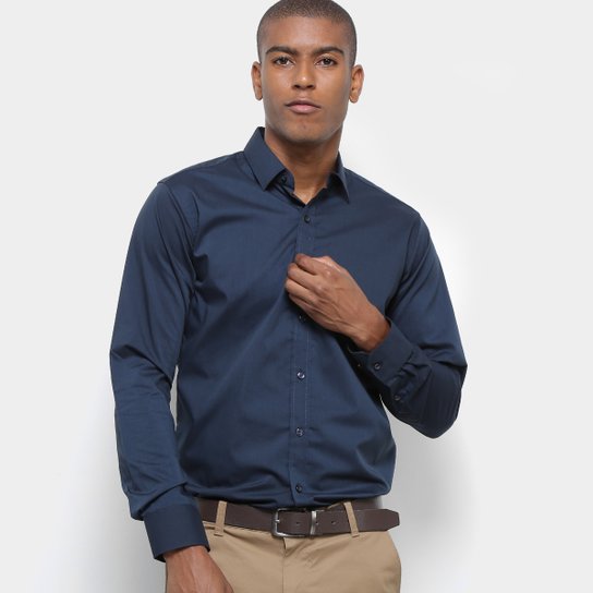 Camisa Social Manga Longa Watkins&Krown Masculina - Marinho