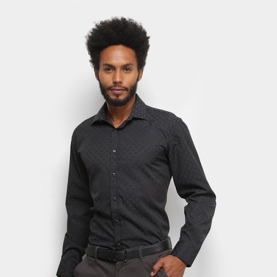 Camisa Social Watkins & Krown Manga Longa Masculina - Preto