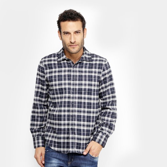 Camisa Xadrez Broken Rules Flanelada Masculina - Azul
