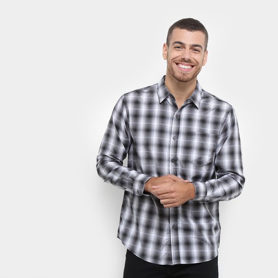 Camisa Xadrez Broken Rules Manga Longa Masculina - Cinza