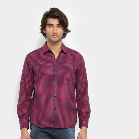 Camisa Xadrez Manga Longa Broken Rules Masculina - Vermelho+Branco