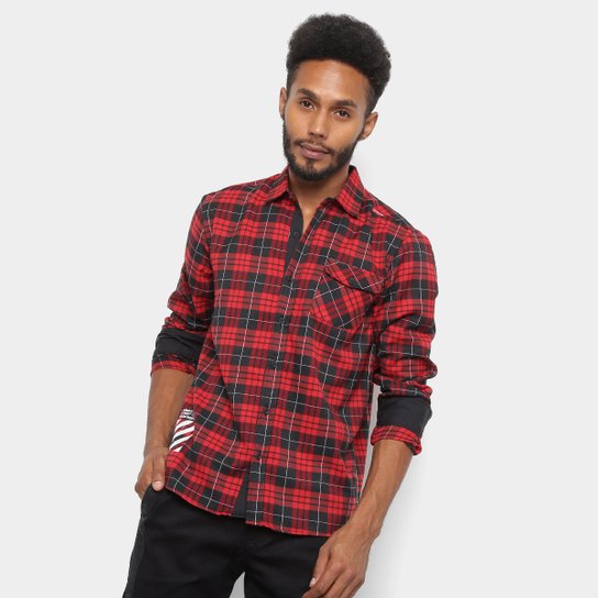 Camisa Xadrez Overcore Flanela Estampa Listrada Masculina - Vinho