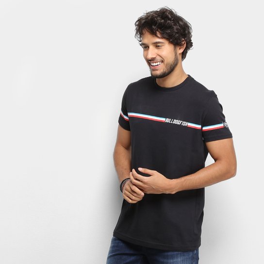 Camiseta Bulldog Fish Listras Masculina - Preto
