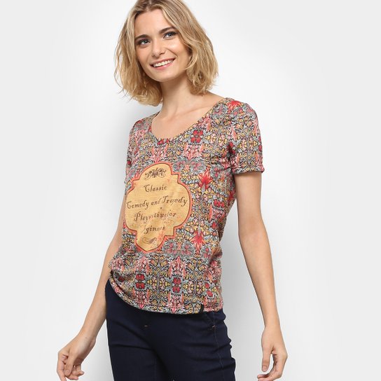 Camiseta Cantão Estampada Feminina - Amarelo