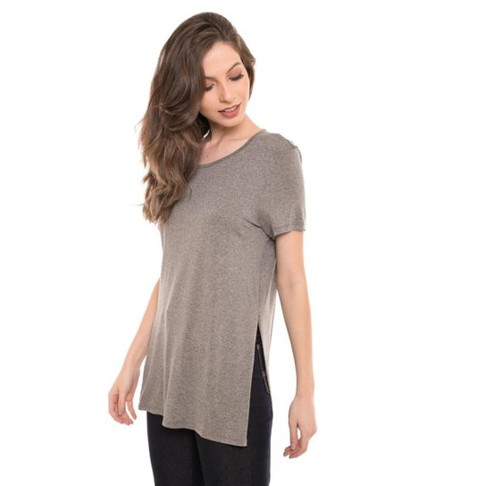 Camiseta Daniela Cristina Tee Long Com Top Feminina - Cinza