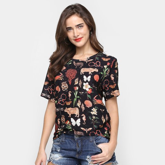 Camiseta Farm Estampada - Preto+Vermelho