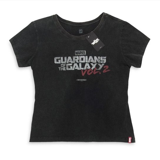 Camiseta Feminina Marvel Logo Guardiões da Galáxia Volume 2 - Preto