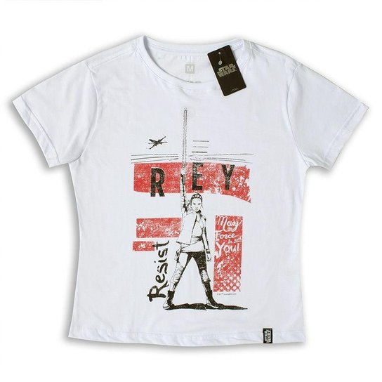 Camiseta Feminina Star Wars Rey Resist - Branco