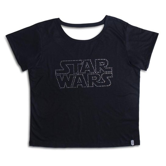 Camiseta Feminina Swarovski Logo Star Wars - Preto