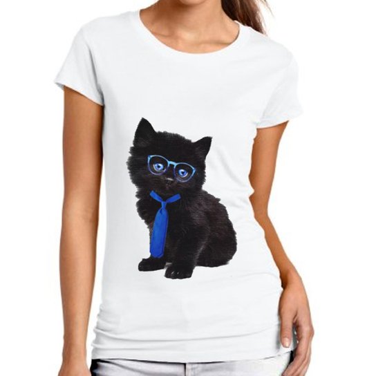 Camiseta Fernanda Almeida Black Kitten - Branco