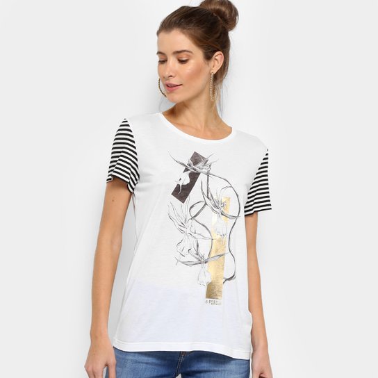 Camiseta Forum Estampada Listras Feminina - Off White