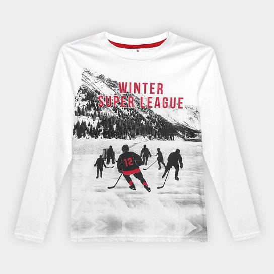 Camiseta Infantil Brandili Manga Longa Hockey Masculina - Branco