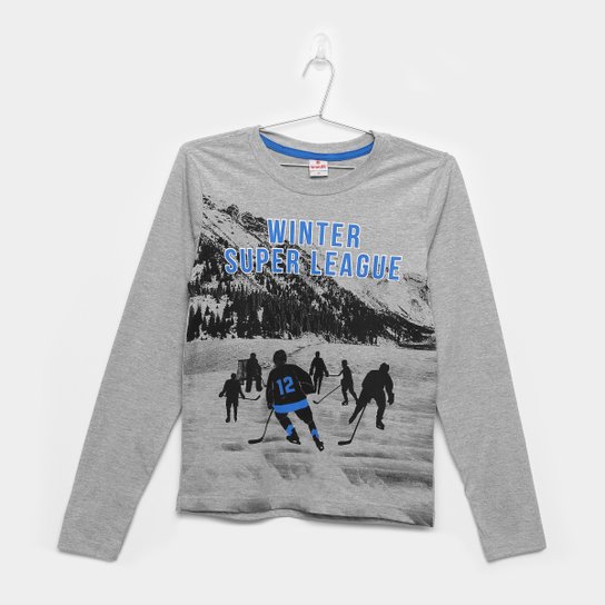 Camiseta Infantil Brandili Manga Longa - Cinza