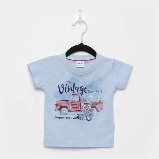 Camiseta Infantil Elian Flamê Vintage Masculina - Azul Claro