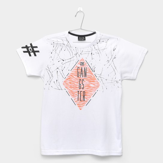 Camiseta Infantil Gangster Manga Curta Masculina - Branco