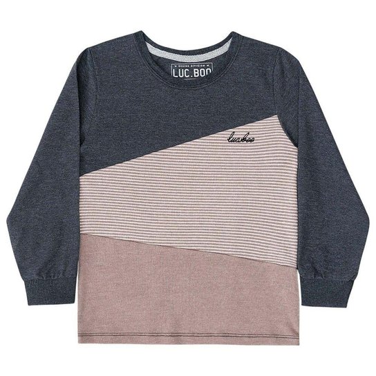 Camiseta Infantil Luc.Boo Manga Longa Tricolor Masculina - Marrom