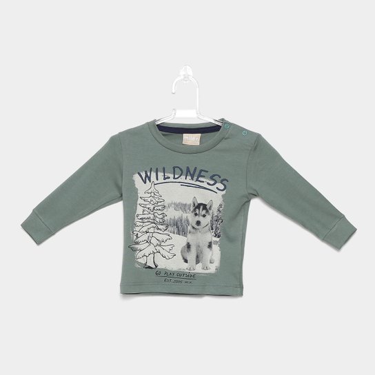 Camiseta Infantil Milon Manga Longa Estampa Lobo - Verde