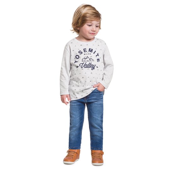 Camiseta Infantil Milon Manga Longa Yosemite Masculina - Off White