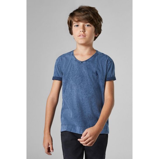 Camiseta Infantil Mini Sm Gola V Marmorizado Reserva Masculina - Azul Petróleo