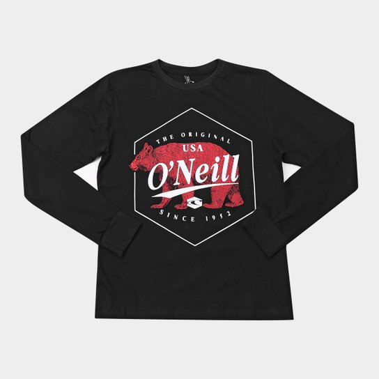 Camiseta Infantil O'Neill Manga Longa Estampa Urso Masculina - Preto