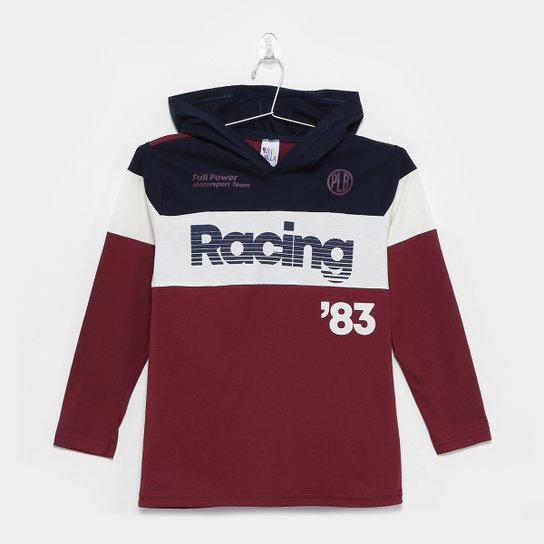 Camiseta Infantil Pulla Bulla Racing 83 Manga Longa Capuz Feminina - Vinho
