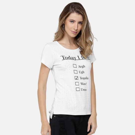 Camiseta La Gata Aplicação e Silk - Branco