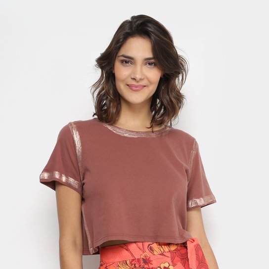 Camiseta Lança Perfume Cropped Estonada Feminina - Marrom