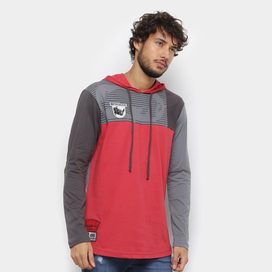 Camiseta Manga Longa Ecko com Capuz Masculina - Cinza
