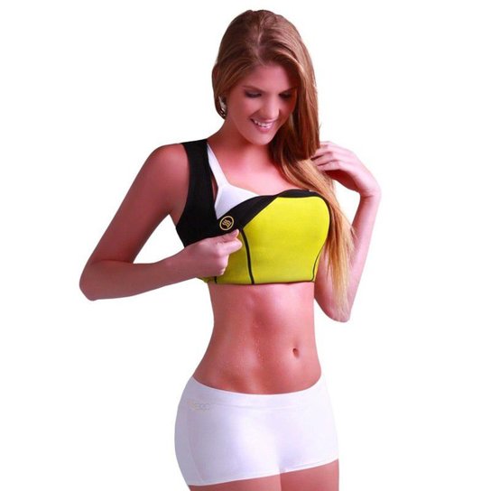 Camiseta Modeladora Redutora de Medidas Neoprene Feminina - Preto+Amarelo
