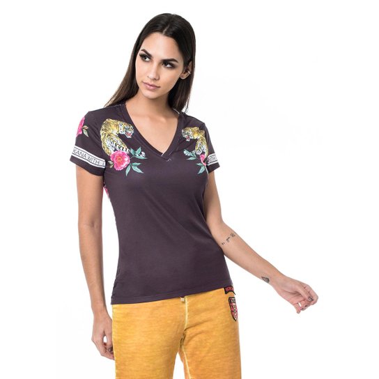 Camiseta Moikana Malha Com Estampa Feminina - Preto