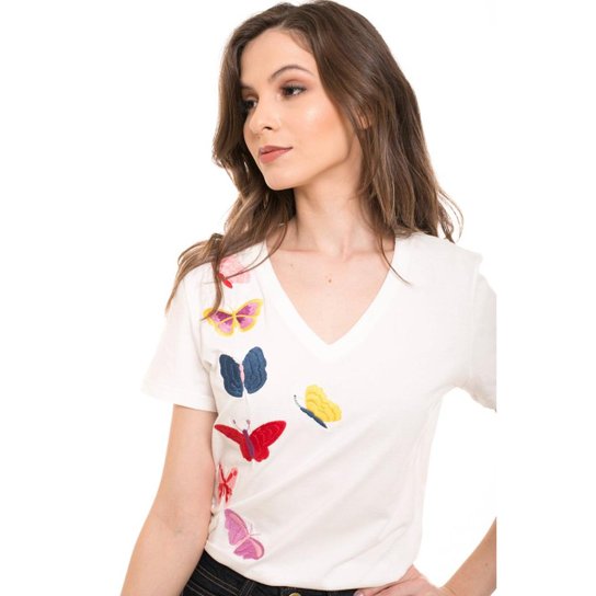 Camiseta Osmoze Daniela Cristina Borboleta Off Feminina - Branco