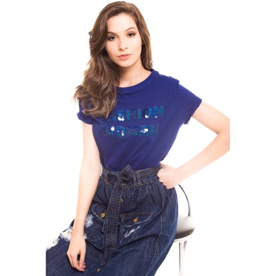 Camiseta Osmoze Daniela Cristina com Bordado Fonte Feminina - Azul