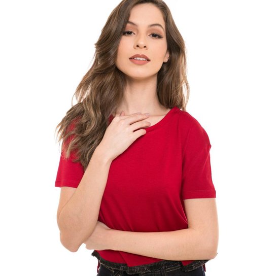 Camiseta Osmoze Daniela Cristina Franja Glam Feminina - Vermelho