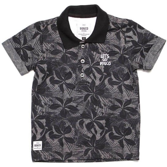 Camiseta Polo Infantil Banana Danger Folhas Let´S Go Masculina - Cinza