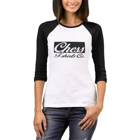 Camiseta Raglan Chess Clothing Feminina - Preto+Branco