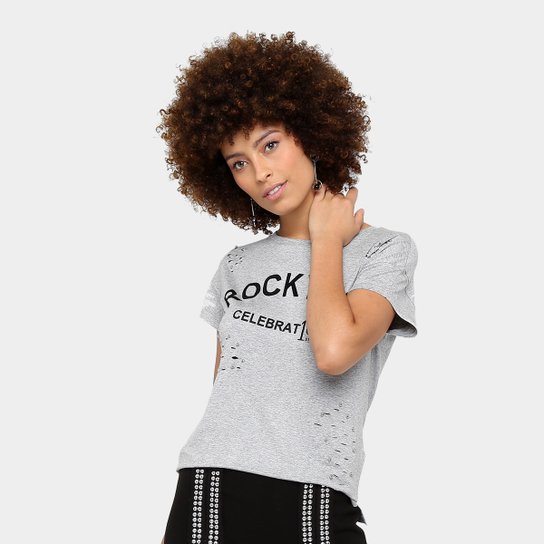 Camiseta Road Mel Rock You Feminina - Cinza Claro
