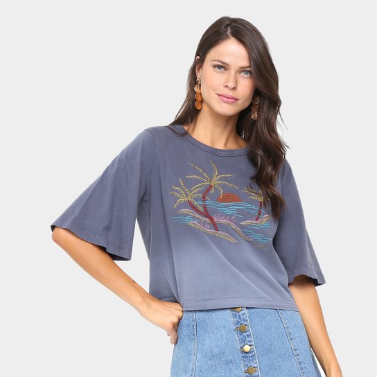 Camiseta Sommer Praia Bordada Feminina - Cinza