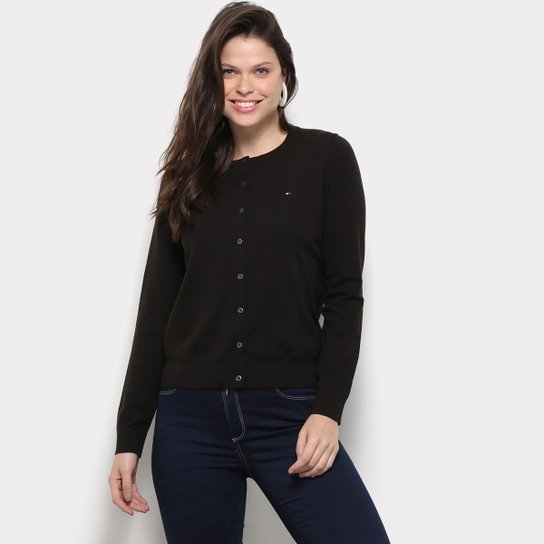 Cardigã Tommy Hifigler Logo Botões Feminino - Preto
