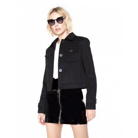 Casaco Amaro Lanoso Com Recortes Feminino - Preto