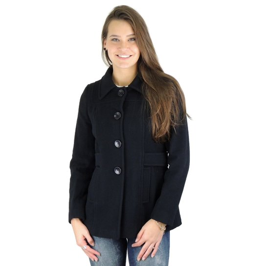 Casaco Feminino New York com detalhe cinto em Lã - Preto