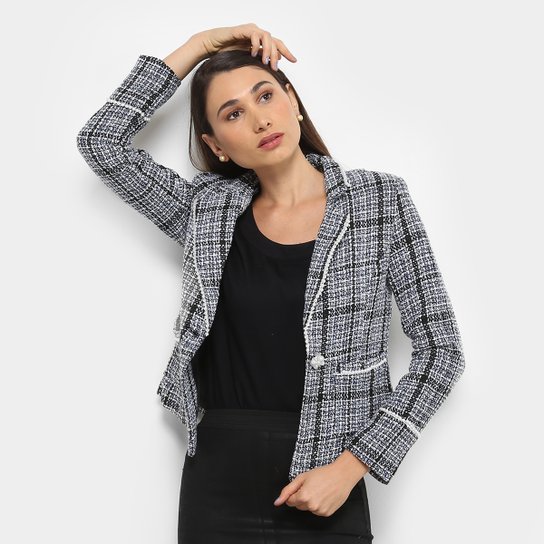 Casaco Top Modas Príncipe de Gales Feminino - Azul