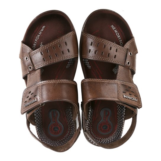 Chinelo Couro Pegada Velcro Masculino - Café