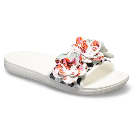 Chinelo Crocs Slide Sloane Timeless Roses Feminino - Branco
