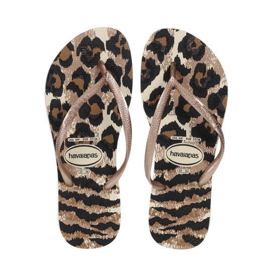 Chinelo Feminino Havaianas Slim Animals Bege/marrom - Bege