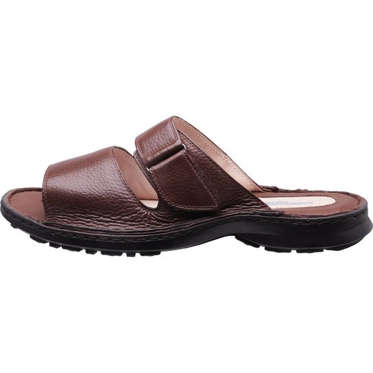 Chinelo Medical Line Super Confort Velcro Couro - Marrom