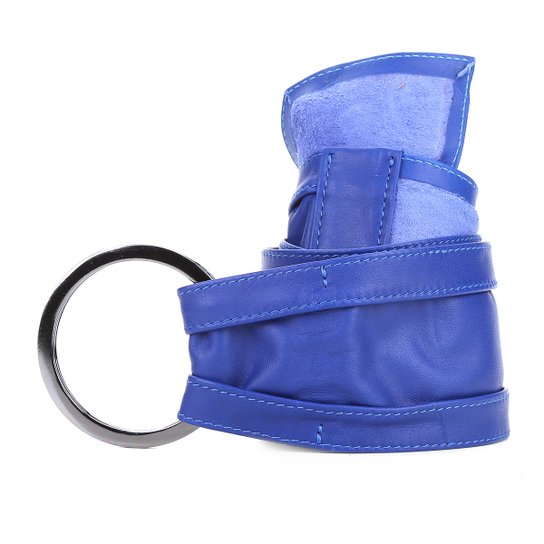 Cinto Couro Shoestock Faixa Argolas Feminino - Azul