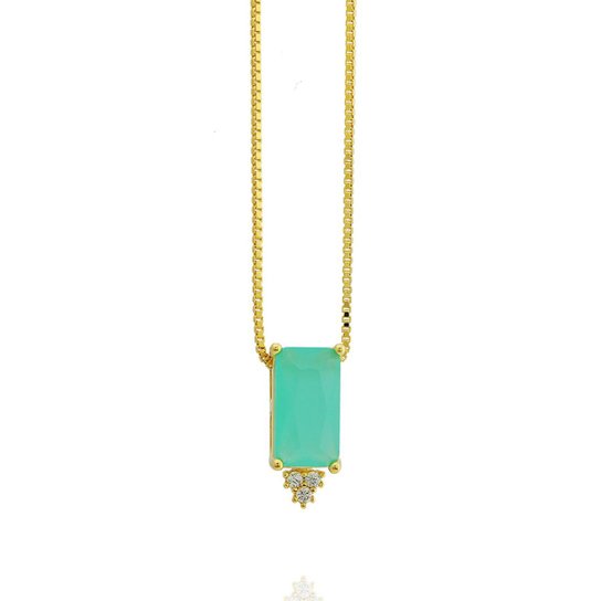 Colar Dona Diva Semi Joias Cristal Retangular - Dourado