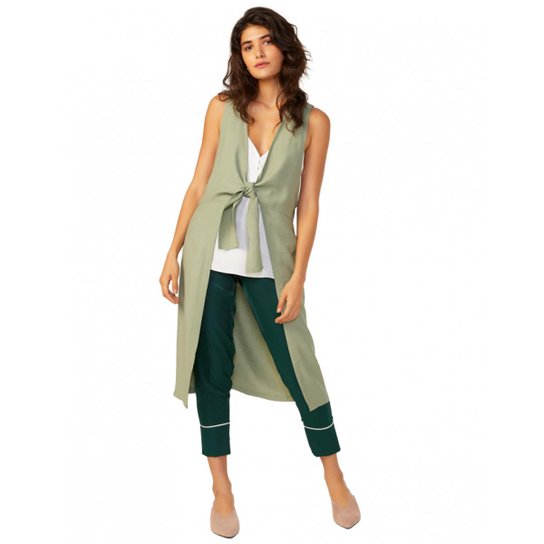 Colete Amaro Alongado De Sarja Feminino - Verde