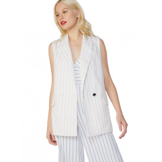 Colete Amaro De Alfaiataria Listrado Feminino - Branco